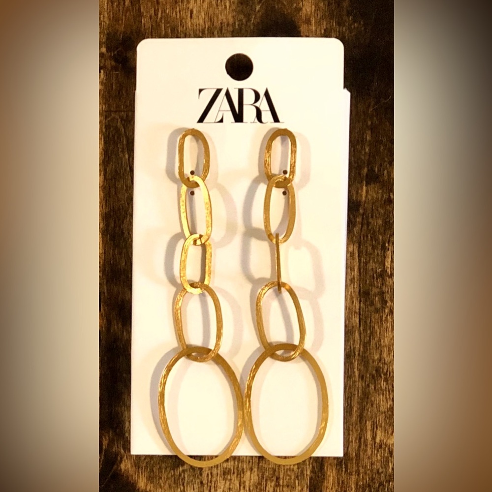 ZARA Gold-Tone Textured Metal 5-Oval Drop Earrings 1124/024/303**